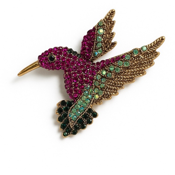 ⚜️❤️‍🔥 Elegant Hummingbird Brooch - Pink and Green 💎